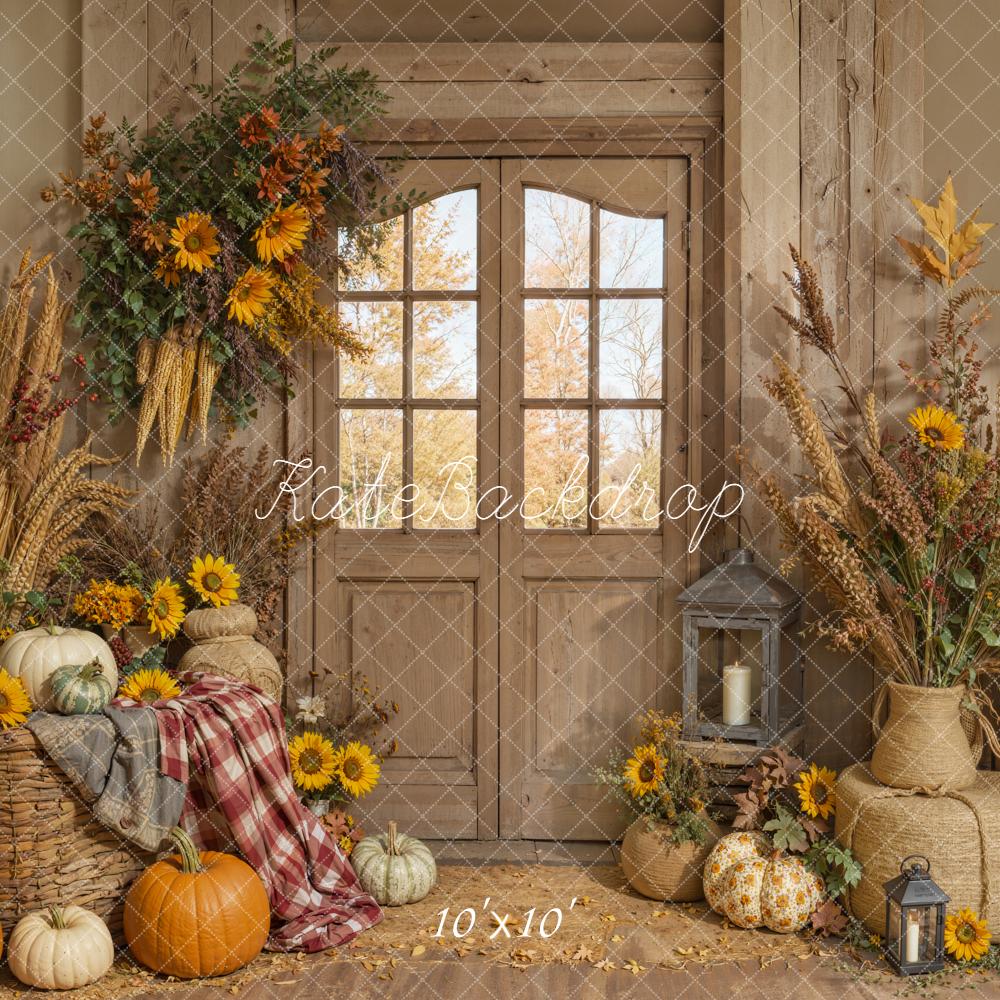 Kate Herbst Kürbis Sonnenblumen Rustikal Hintergrund Entworfen von Emetselch - Kate Backdrop.de