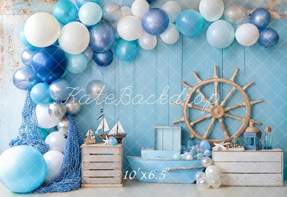 Kate Meer Ballons Steuerrad Blau Fleece Hintergrund Entworfen von Emetselch - Kate Backdrop.de