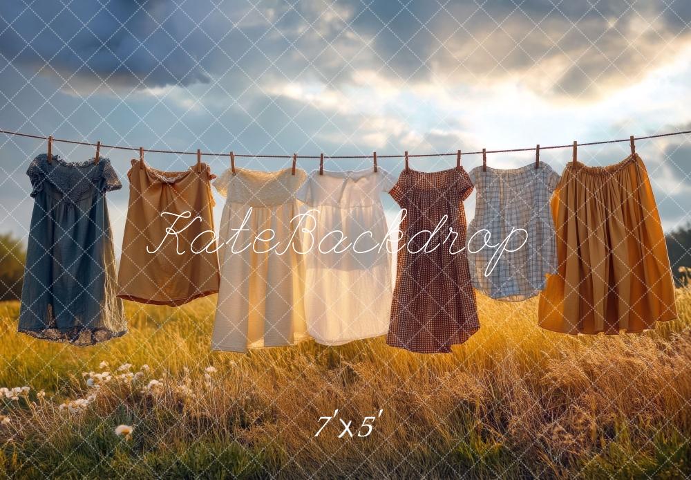 Kate Sommer Wäscheleine Kleider Feld Hintergrund Entworfen von Mini MakeBelieve