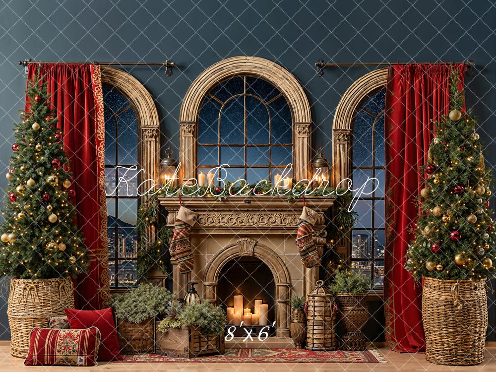 Kate Weihnachten Kamin Weihnachtsbaum Klassisch Fleece Hintergrund Entworfen von Emetselch - Kate Backdrop.de