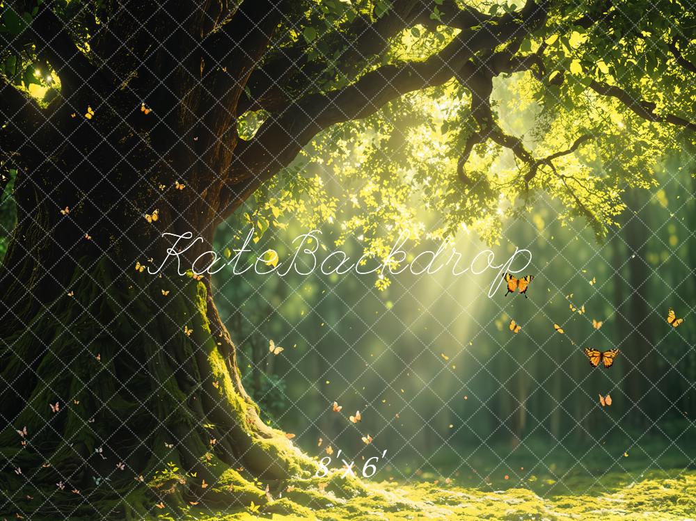 Kate Fantasy Wald Schmetterlinge Sonnenstrahlen Fleece Hintergrund Entworfen von Emetselch - Kate Backdrop.de