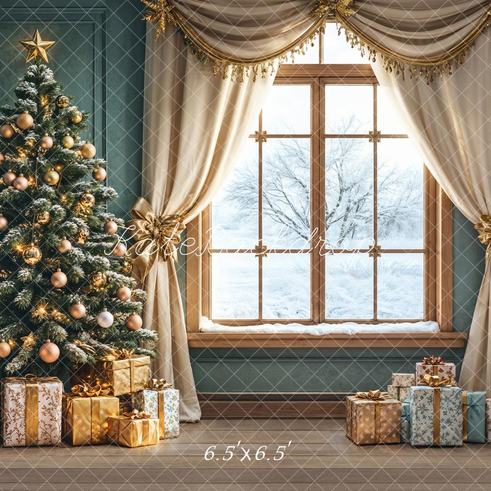 Kate Weihnachten Baum Geschenke Winterfenster Hintergrund Entworfen von Emetselch