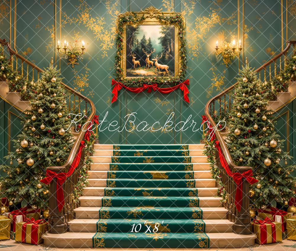 Kate Weihnachten Treppe Geschenke Tannenbaum Fleece Hintergrund Entworfen von Emetselch - Kate Backdrop.de