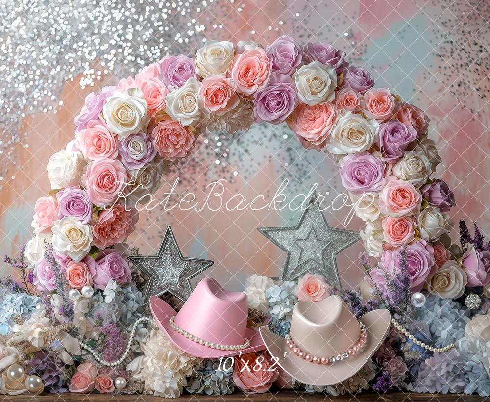Kate Blumen Bogen Cowboyhut Pastell Hintergrund Entworfen von Mini MakeBelieve - Kate Backdrop.de