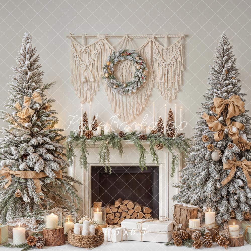 Kate Weihnachten Kamin Schneebäume Boho Hintergrund Entworfen von Emetselch - Kate Backdrop.de