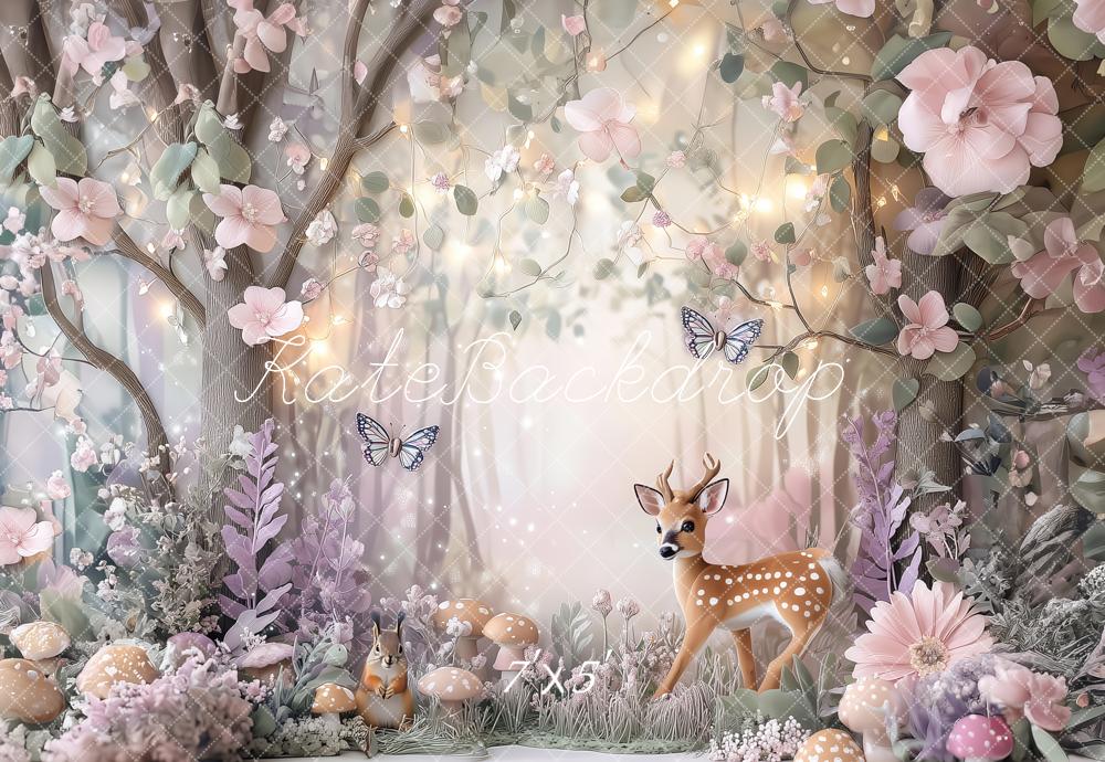 Kate Märchenwald Reh Schmetterlinge Blumen Pastell Hintergrund Entworfen von Patty Roberts - Kate Backdrop.de