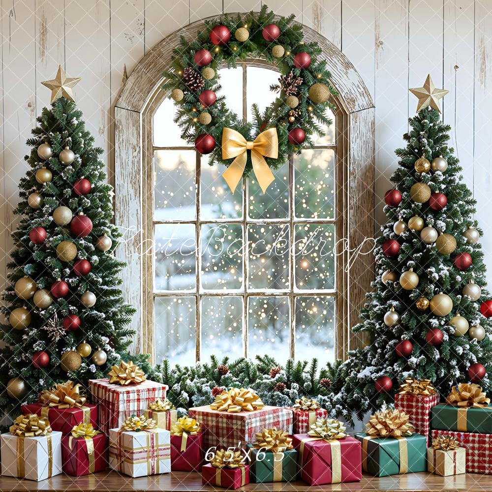 Kate Weihnachten Tannenbaum Geschenke Fenster Hintergrund Entworfen von Mini MakeBelieve - Kate Backdrop.de