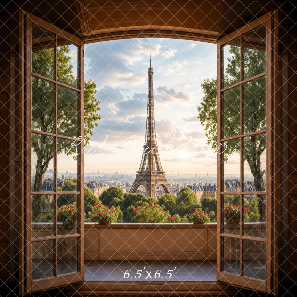 Kate Paris Eiffelturm Fenster Romantisch Hintergrund Entworfen von Emetselch - Kate Backdrop.de