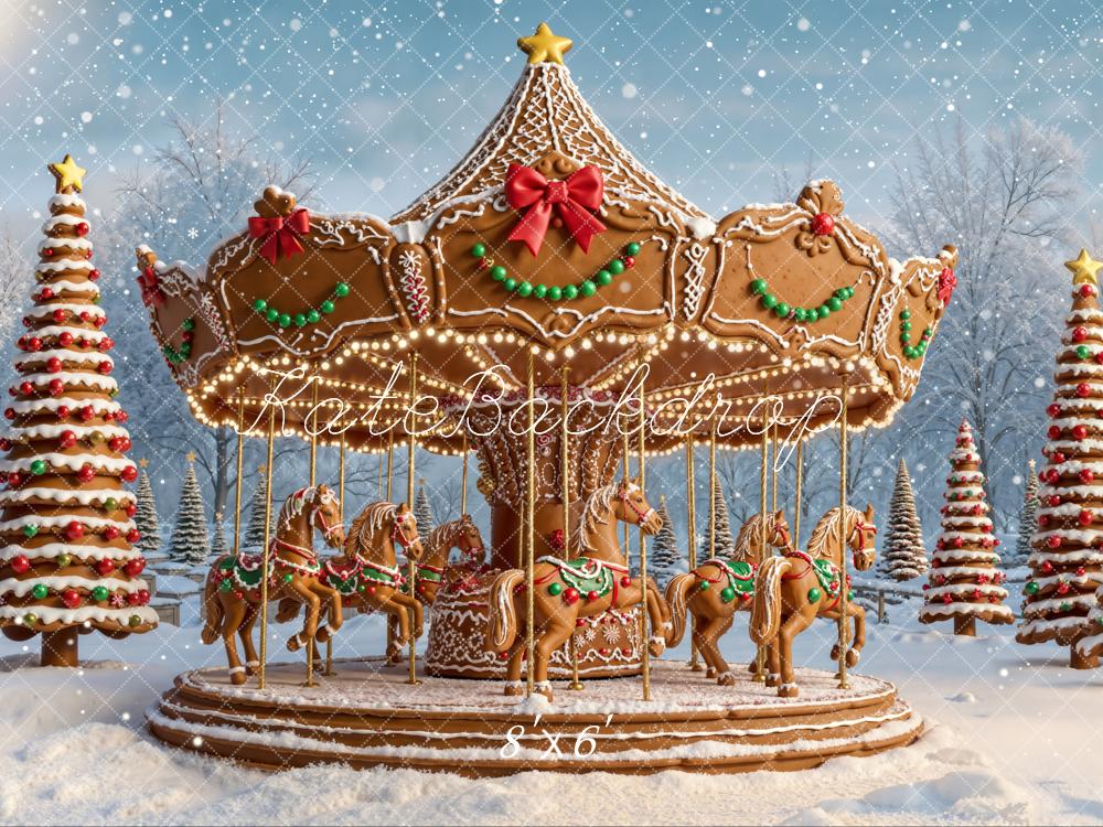 Kate Weihnachten Lebkuchen Karussell Winterwald Fleece Hintergrund Entworfen von Emetselch