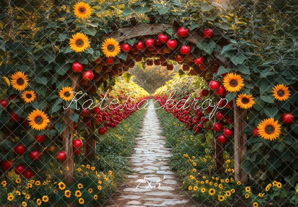 Kate Herbst Apfelbogen Sonnenblumen Gartenweg Hintergrund Entworfen von Mini MakeBelieve
