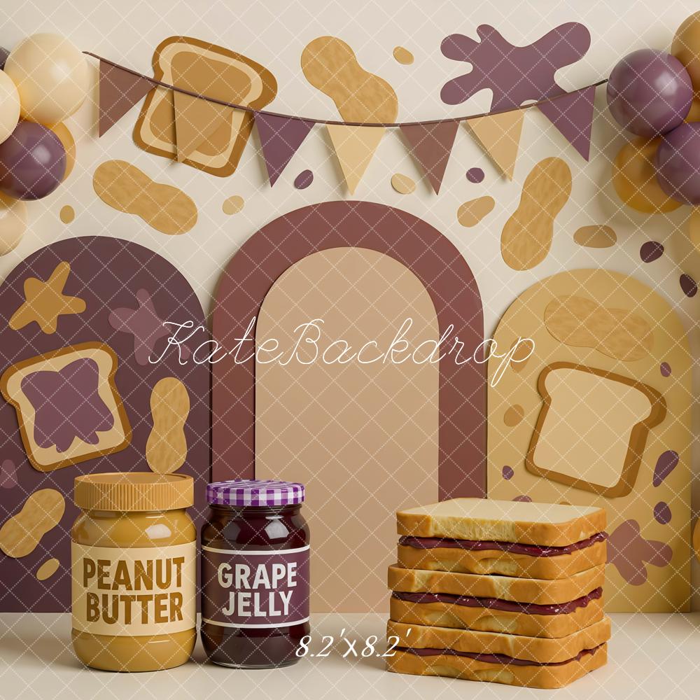 Kate Sandwich Erdnussbutter Traubengelee Ballons Braun Hintergrund Entworfen von Mini MakeBelieve - Kate Backdrop.de