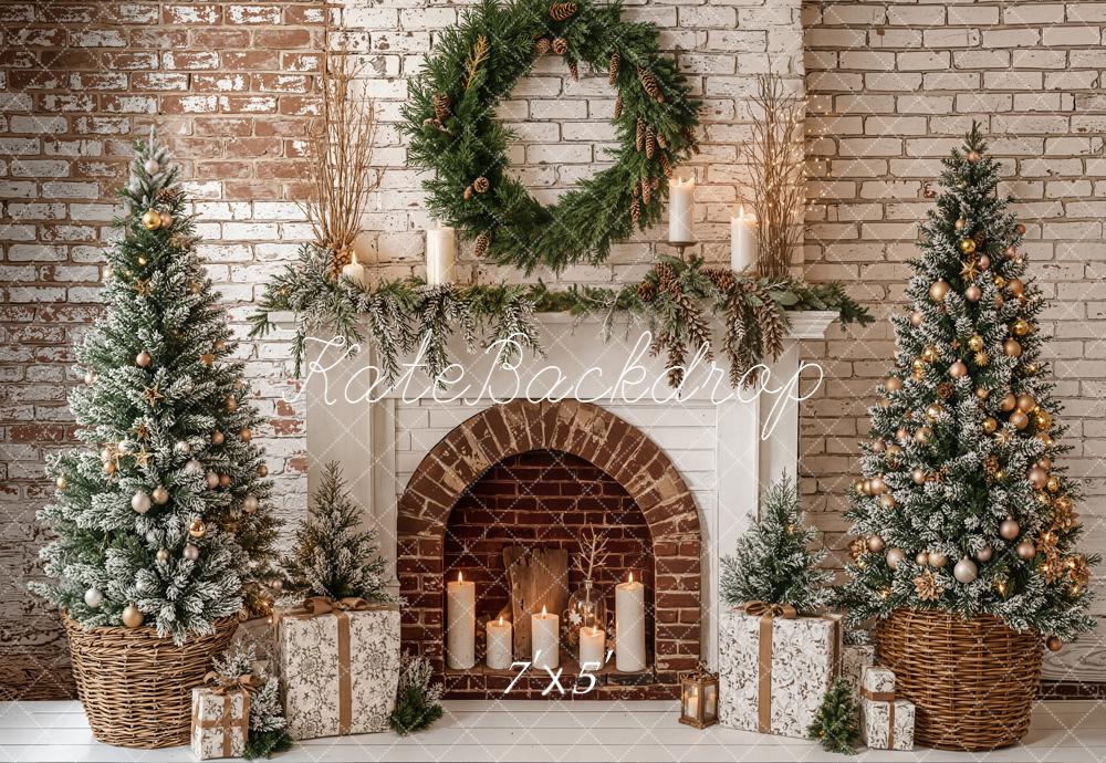 Kate Weihnachten Kamin Tannenbäume Geschenkpakete Hintergrund Entworfen von Emetselch - Kate Backdrop.de