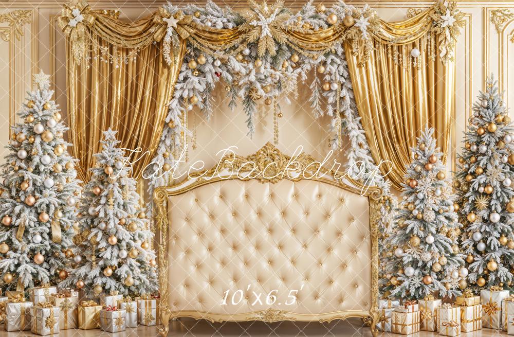 Kate Weihnachten Goldene Vorhänge Luxuriös Fleece Hintergrund Entworfen von Emetselch - Kate Backdrop.de