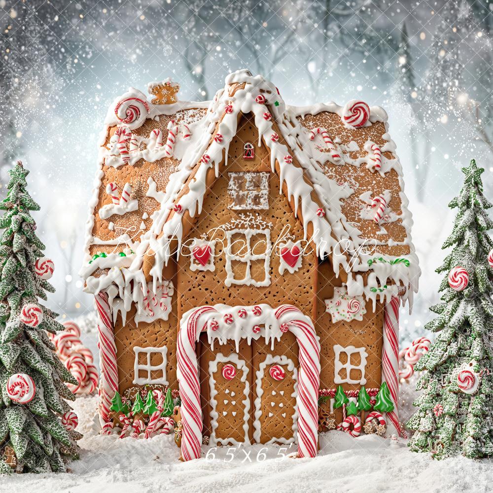 Kate Weihnachten Lebkuchenhaus Schneelandschaft Hintergrund Entworfen von Chain - Kate Backdrop.de