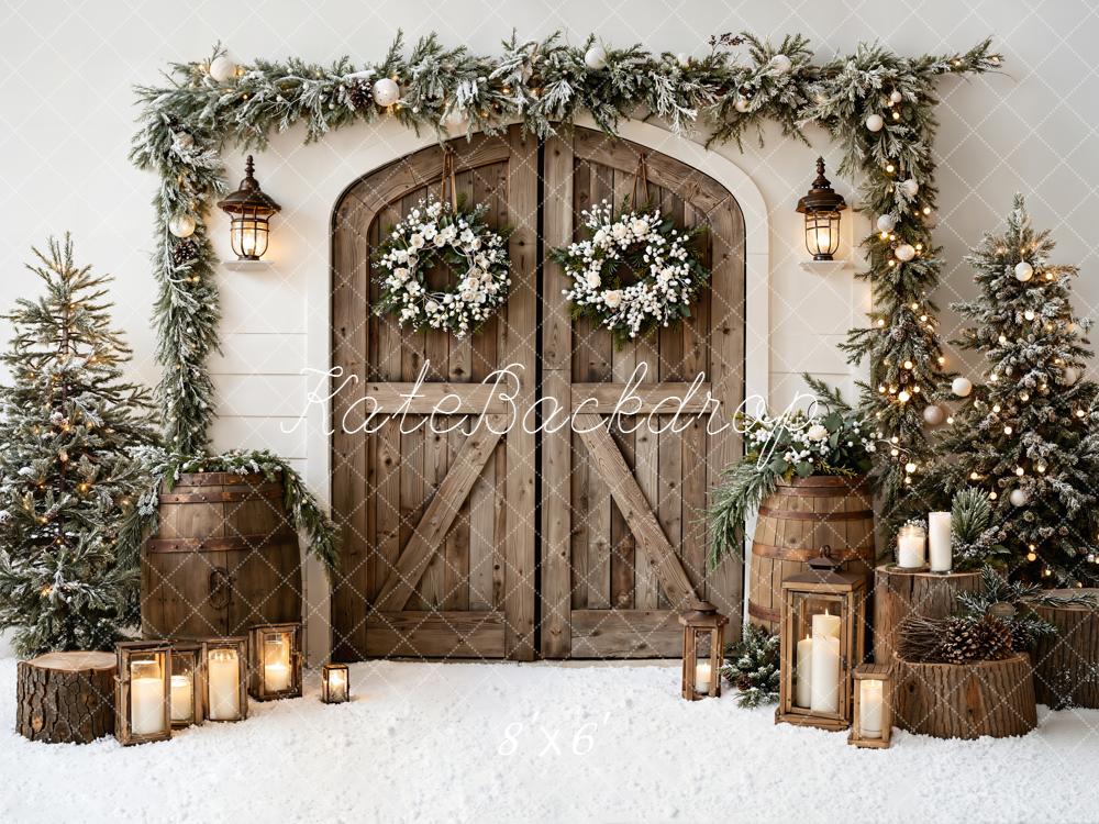 Kate Weihnachten Tür Kranz Tannen Braun Fleece Hintergrund Entworfen von Emetselch - Kate Backdrop.de