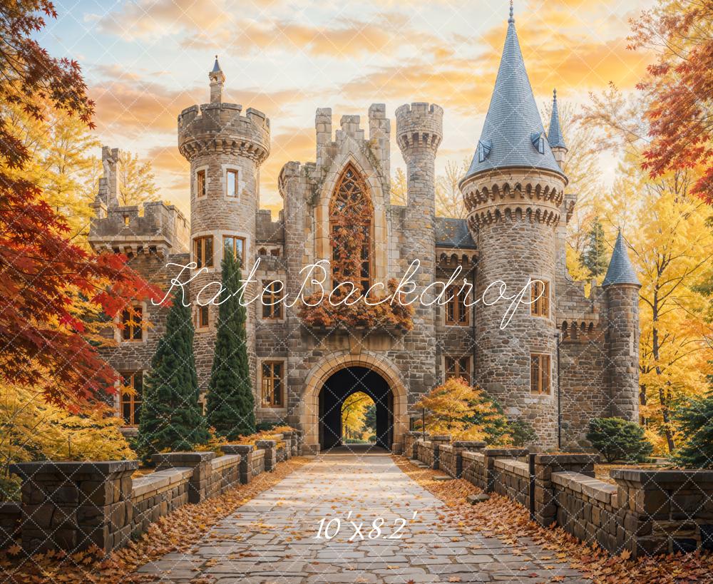 Kate Märchenschloss Herbstlaub Steinweg Hintergrund Entworfen von Chain - Kate Backdrop.de