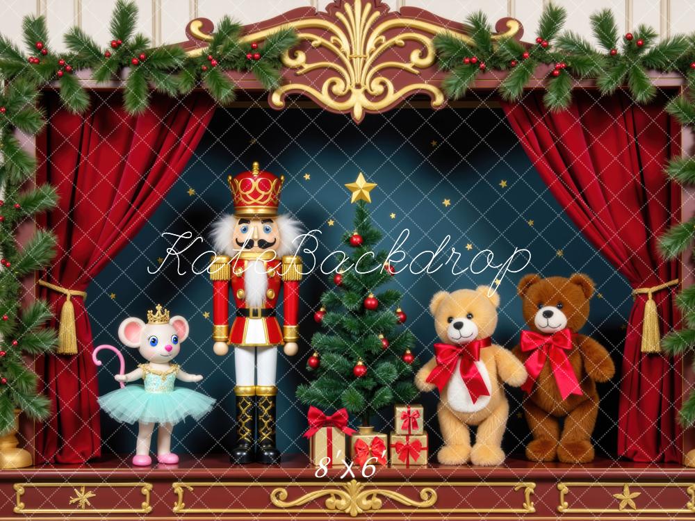 Kate Weihnachten Nussknacker Bühne Spielzeugfiguren Hintergrund Entworfen von Mini MakeBelieve - Kate Backdrop.de