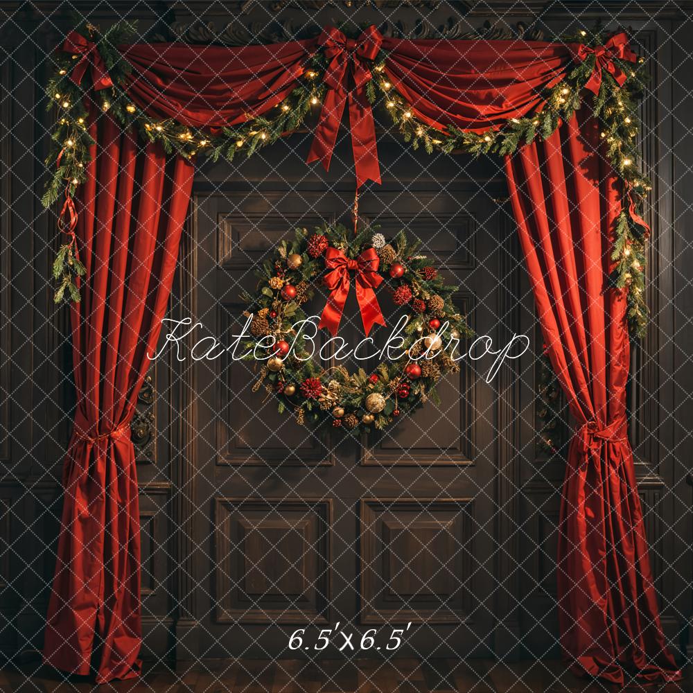 Kate Weihnachten Tür Rote Vorhänge Klassisch Hintergrund Entworfen von Emetselch - Kate Backdrop.de