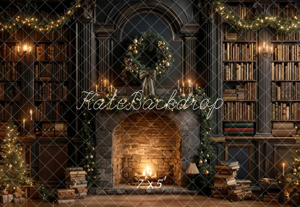 Kate Weihnachten Kamin Bücherregal Gemütlich Hintergrund Entworfen von Emetselch - Kate Backdrop.de