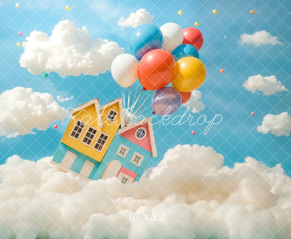 Kate Fantasy Haus Luftballons Wolken Hintergrund Entworfen von Chain - Kate Backdrop.de