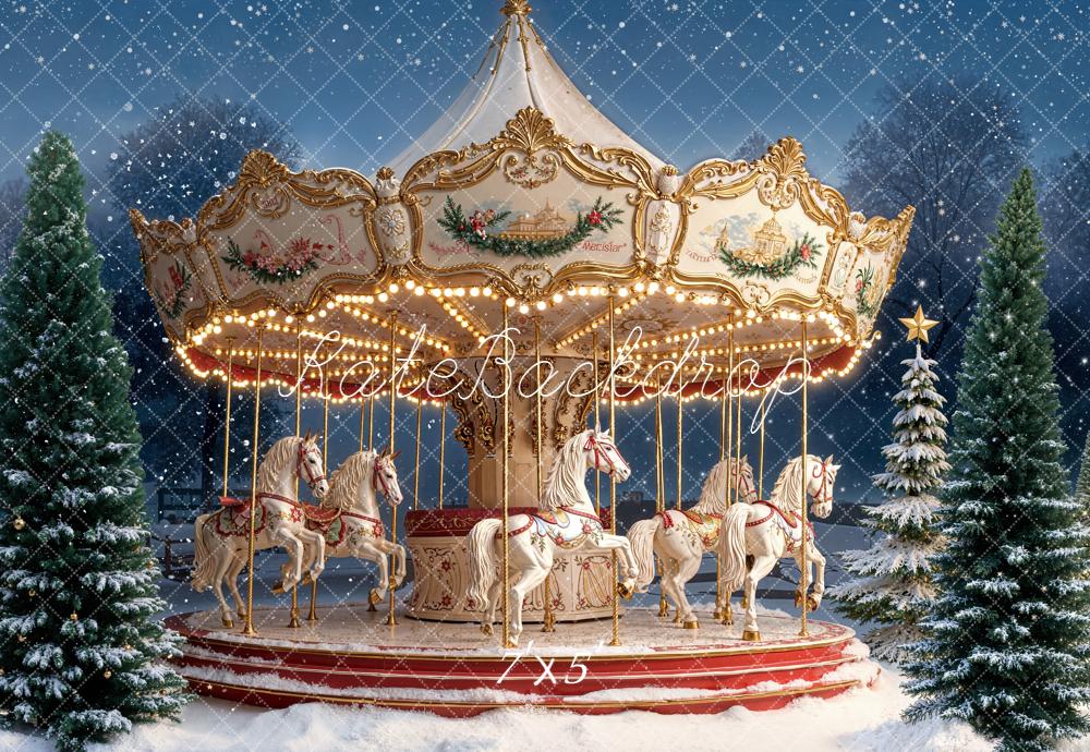 Kate Weihnachten Karussell Pferde Schnee Hintergrund Entworfen von Emetselch