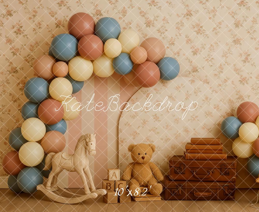 Kate Kinder Ballonbogen Spielzeug Vintage Hintergrund Entworfen von Patty Roberts - Kate Backdrop.de