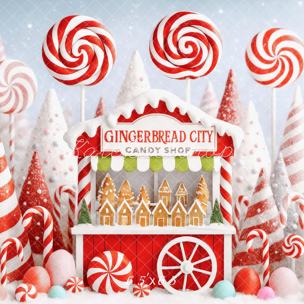 Kate Weihnachten Bonbonhaus Zuckerstangen Rot Weiß Hintergrund Entworfen von Patty Roberts - Kate Backdrop.de