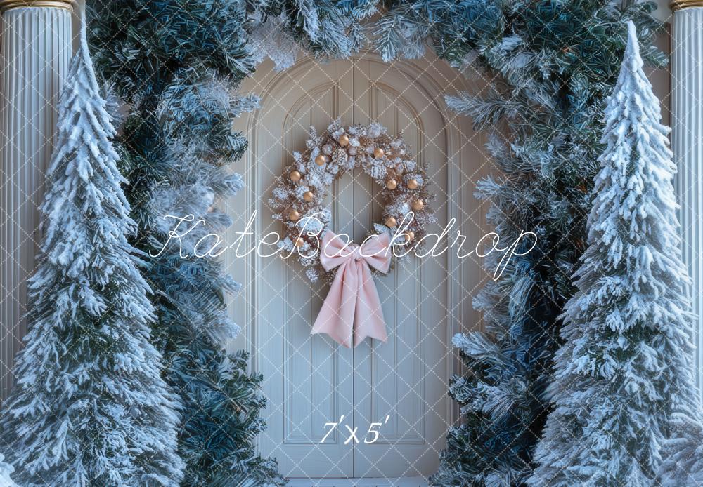 Kate Weihnachten Tür Kranz Schnee Hintergrund Entworfen von Mini MakeBelieve - Kate Backdrop.de