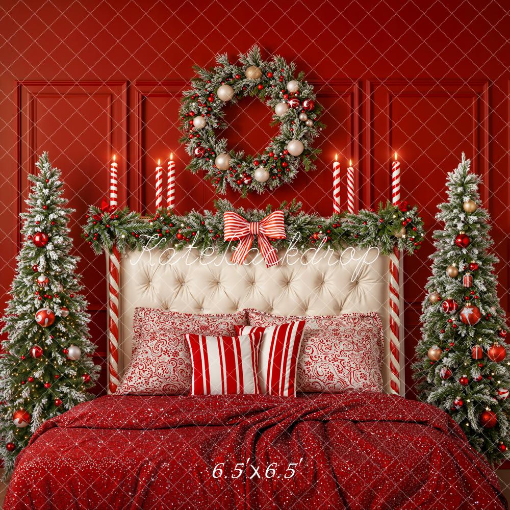 Kate Weihnachten Bett Weihnachtsbaum Rot Hintergrund Entworfen von Emetselch - Kate Backdrop.de