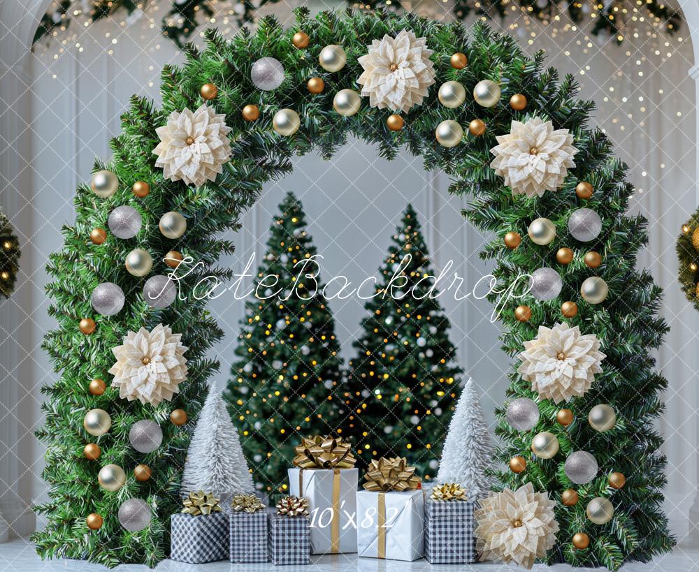Kate Weihnachten Blumenkranz Geschenkboxen Grün Hintergrund Entworfen von Mini MakeBelieve - Kate Backdrop.de