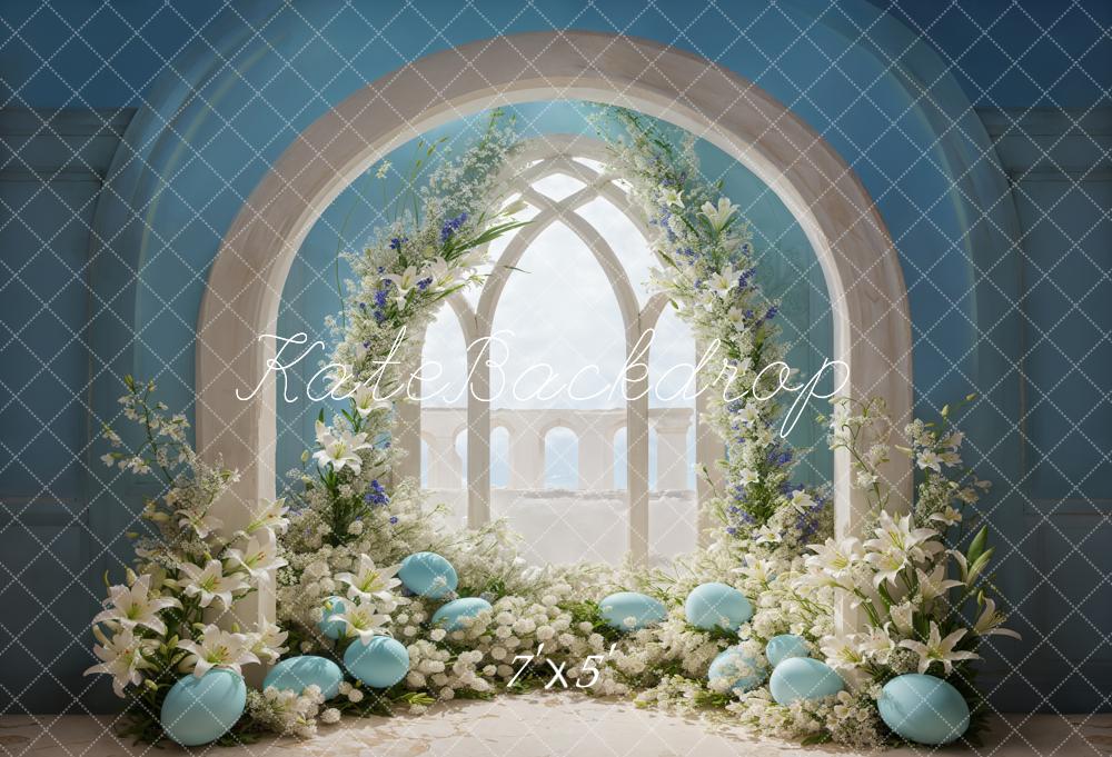 Kate Ostern Bogen Blaue Eier Blumendeko Hintergrund Entworfen von Emetselch - Kate Backdrop.de