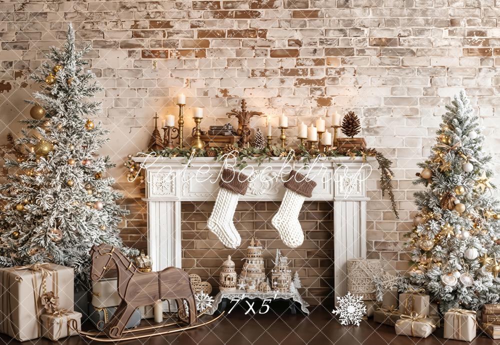 Kate Weihnachten Kamin Tannenbäume Vintage Hintergrund Entworfen von Emetselch - Kate Backdrop.de