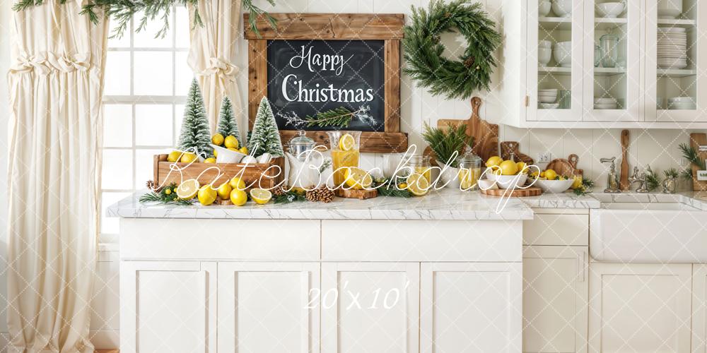 Kate Weihnachten Küche Kranz Weiß Hintergrund Entworfen von Emetselch - Kate Backdrop.de