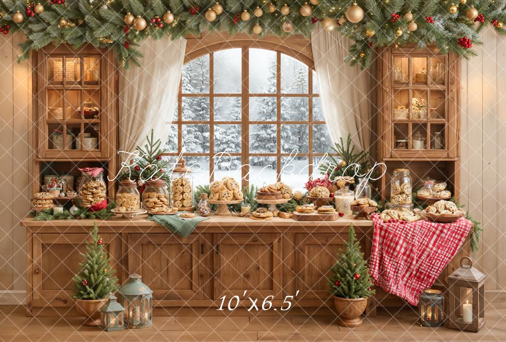 Kate Weihnachten Keksbuffet Fenster Holzdeko Fleece Hintergrund Entworfen von Emetselch - Kate Backdrop.de