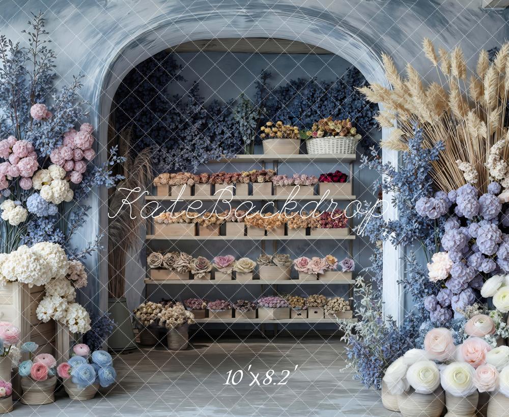 Kate Blumenladen Regal Pastellblumen Hintergrund Entworfen von Mini MakeBelieve