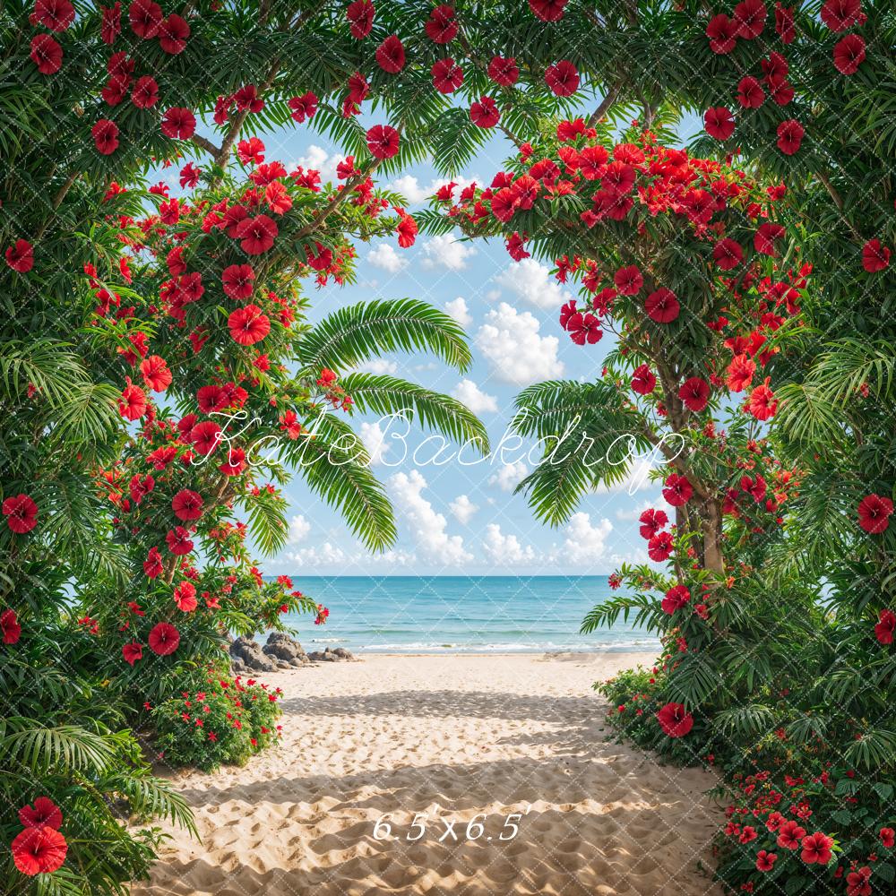 Kate Sommer Strand Palmen Rote Blumen Hintergrund Entworfen von Emetselch