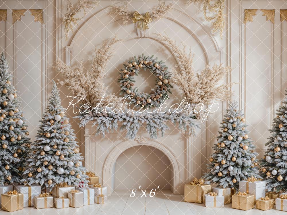 Kate Weihnachten Kamin Weihnachtsbäume Gold Hintergrund Entworfen von Emetselch