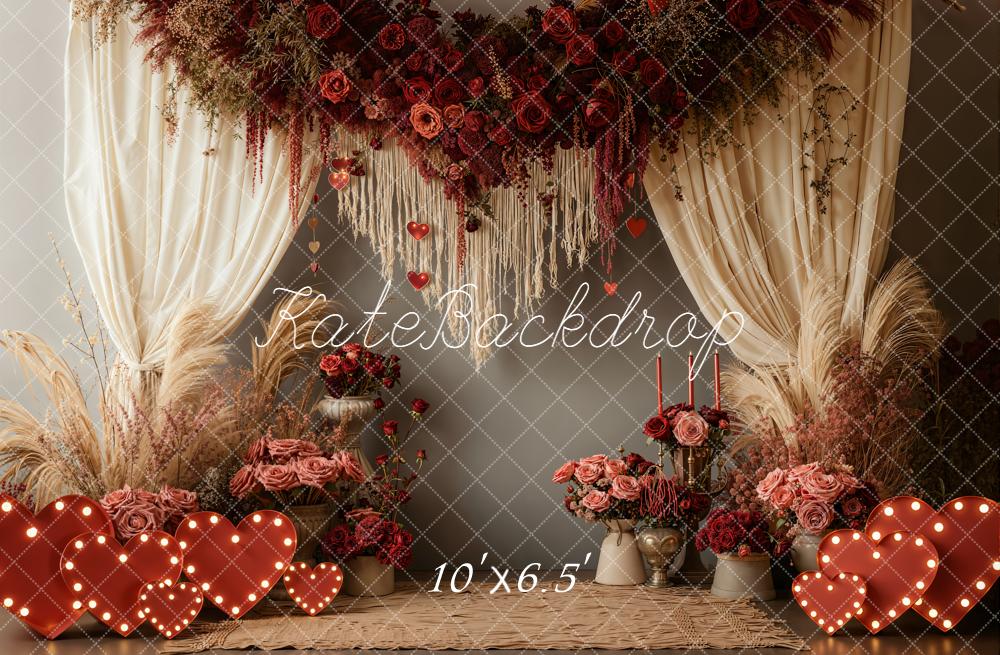 Kate Valentinstag Rote Rosen Herzen Romantisch Fleece Hintergrund Entworfen von Emetselch - Kate Backdrop.de