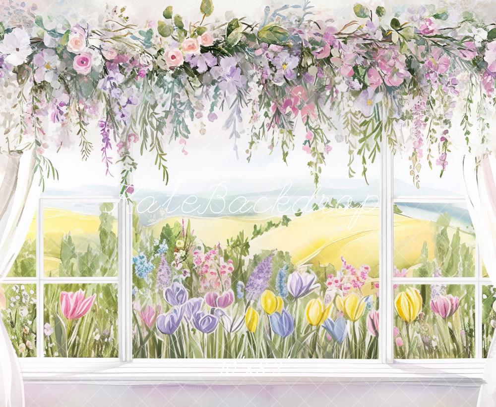 Kate Frühling Fenster Blumenstrauß Aquarell Hintergrund Entworfen von Mini MakeBelieve - Kate Backdrop.de