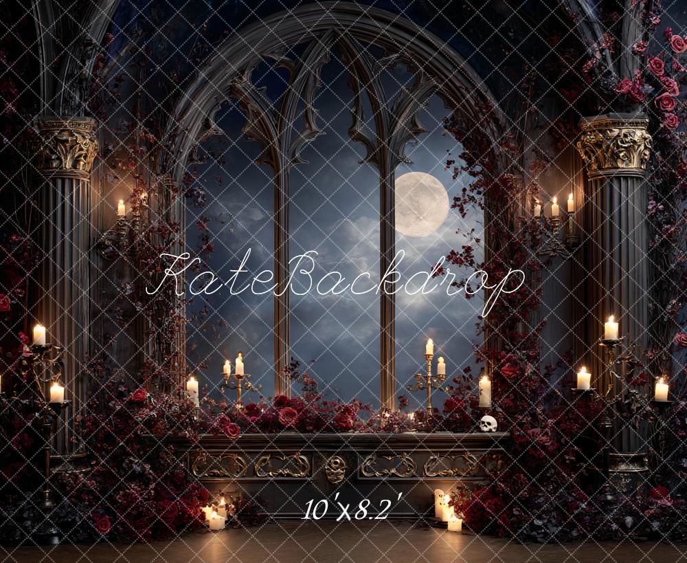 Kate Halloween Gotisches Fenster Kerzen Hintergrund Entworfen von Ashley Paul