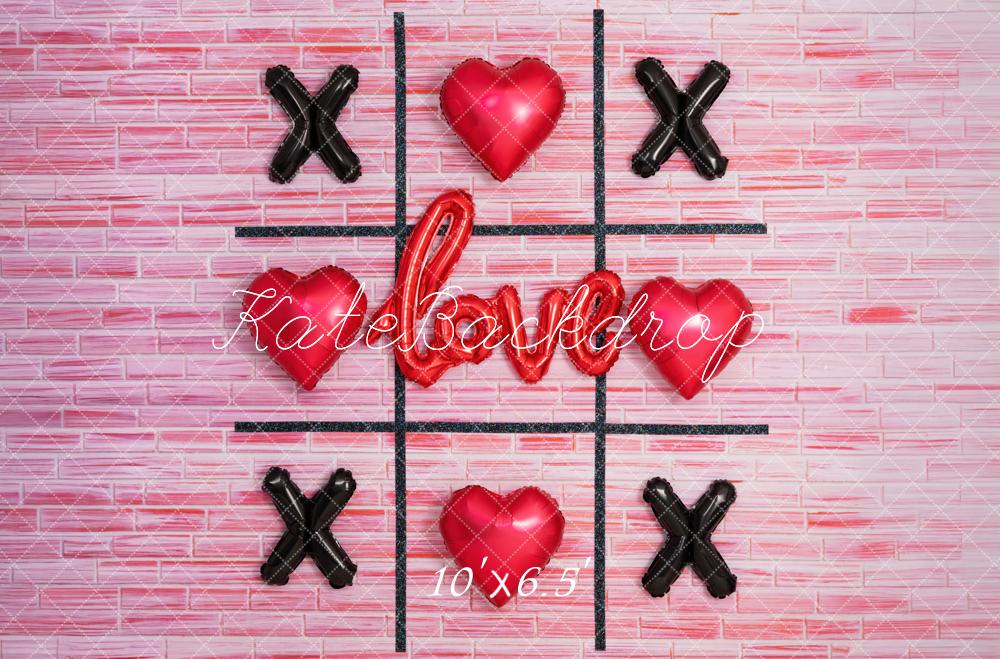 Kate Valentinstag Tic Tac Toe Ballons Rosa Hintergrund Entworfen von Mini MakeBelieve - Kate Backdrop.de