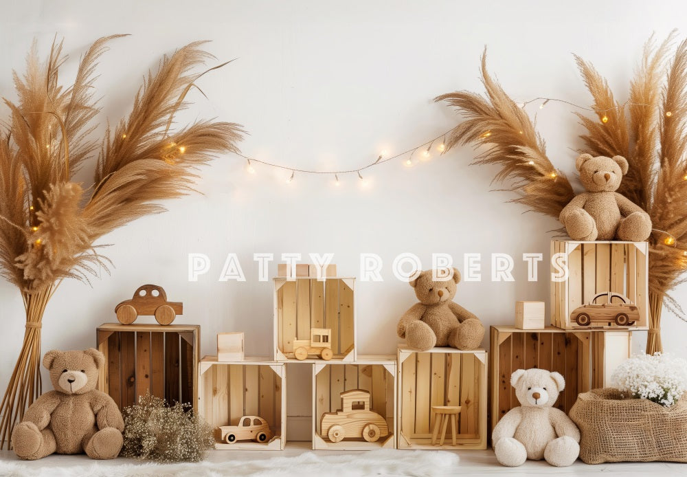 Kate Boho Teddybär Holzauto Hintergrund Entworfen von Patty Robert - Kate Backdrop.de