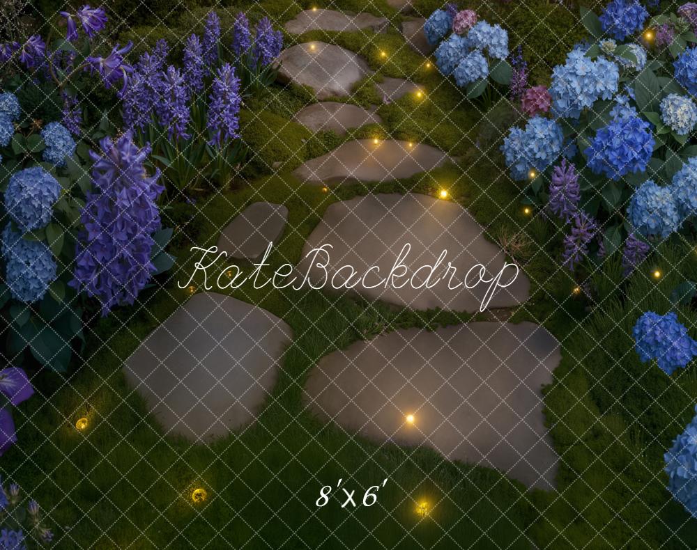 Kate Garten Steinweg Lila Blaue Blumen Fleece Hintergrund Entworfen von Kate Image