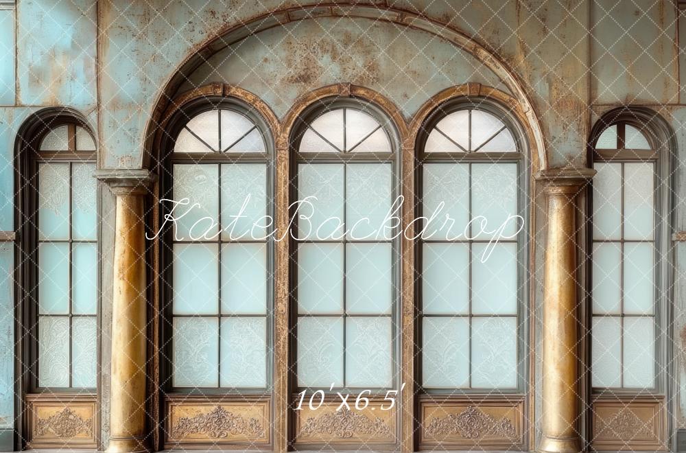 Kate Vintage Bogenfenster Säulen Blau Hintergrund Entworfen von Mini MakeBelieve - Kate Backdrop.de