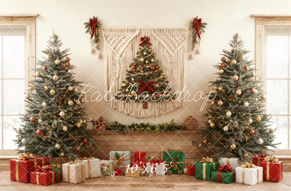Kate Weihnachten Weihnachtsbäume Geschenke Naturholz Fleece Hintergrund Entworfen von Emetselch - Kate Backdrop.de