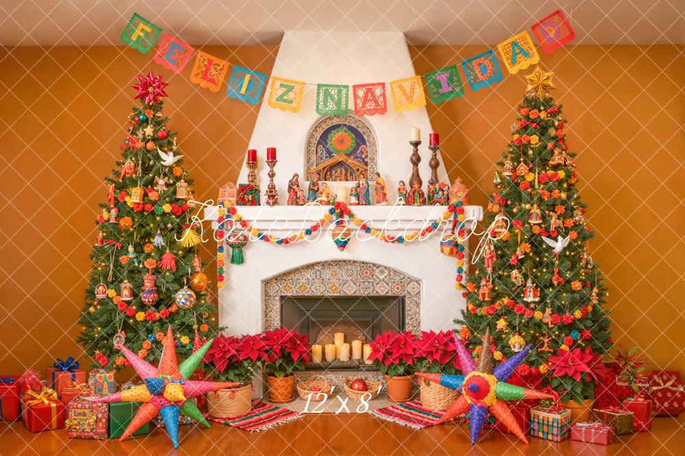 Kate Weihnachten Kamin Weihnachtsbaum Bunt Hintergrund Entworfen von Emetselch - Kate Backdrop.de