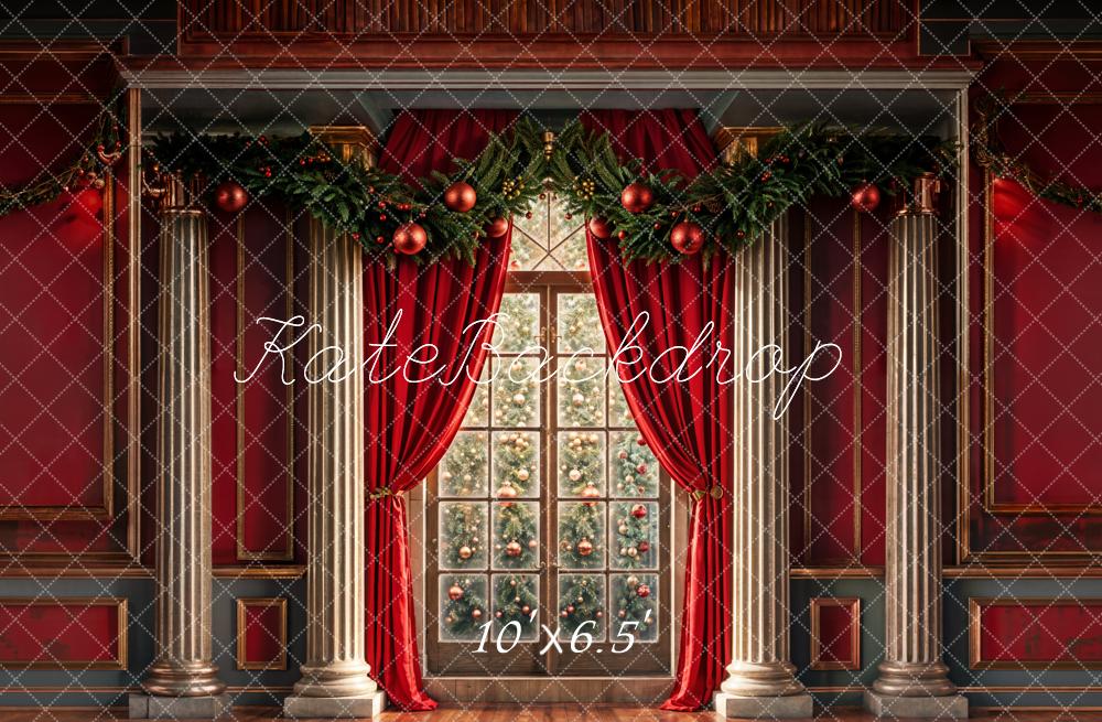 Kate Weihnachten Fenster Vorhang Rot Hintergrund Entworfen von Chain