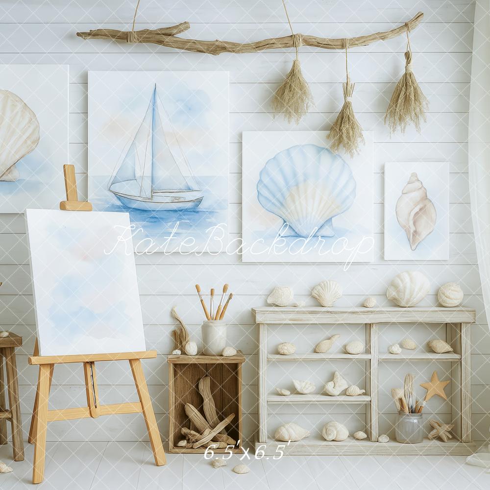 Kate Meer Malatelier Muscheln Pastell Hintergrund Entworfen von Patty Roberts - Kate Backdrop.de