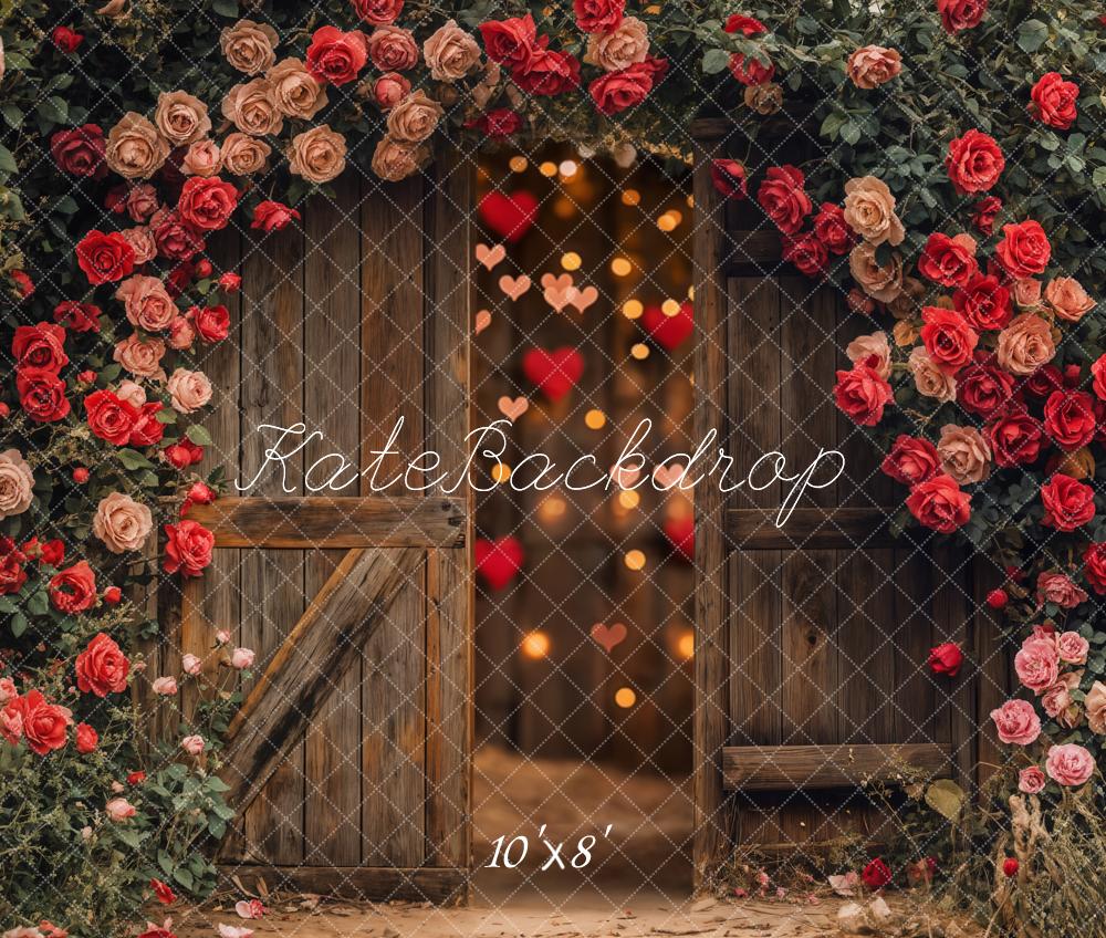 Kate Valentinstag Rosen Holztür Romantisch Fleece Hintergrund Entworfen von Emetselch