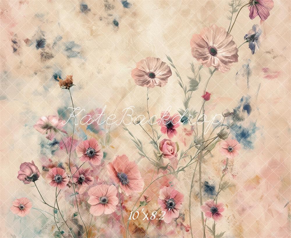 Kate Blumen Feld Aquarell Pastell Hintergrund Entworfen von Kerry Anderson - Kate Backdrop.de